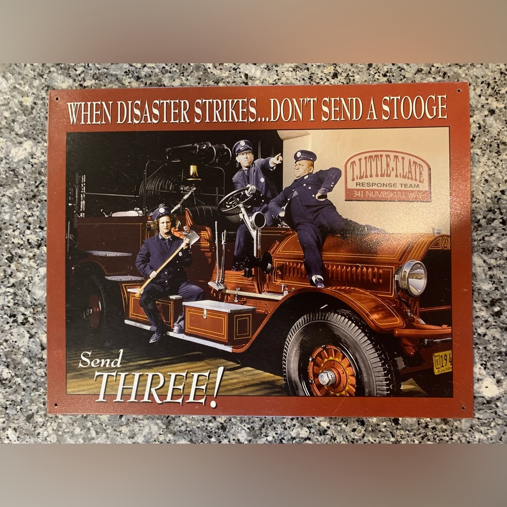 Three Stooges Metal Tin Sign Comedy Fire Department Retro Tv Wall Decor  #1081